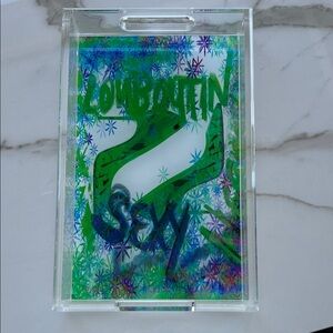 Nicolette Mayer Colorful Acrylic Tray with Green and Blue Design